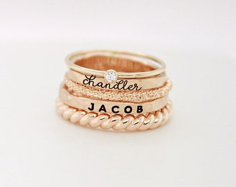 Stacked Name Rings | Mother&#39;s Day Gift for Mom | Personalized Mom Gift | Stacking Custom Ring| Design your Own Ring Set | the Sasha