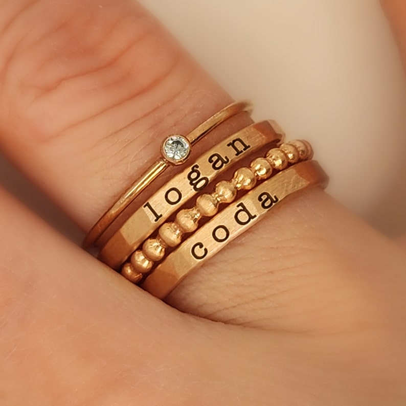 Stacking Name Rings Stackable Rings Personalized Name Rings Mother's Day Gift for Mom Mom Rings Children Names Gold filled image 4