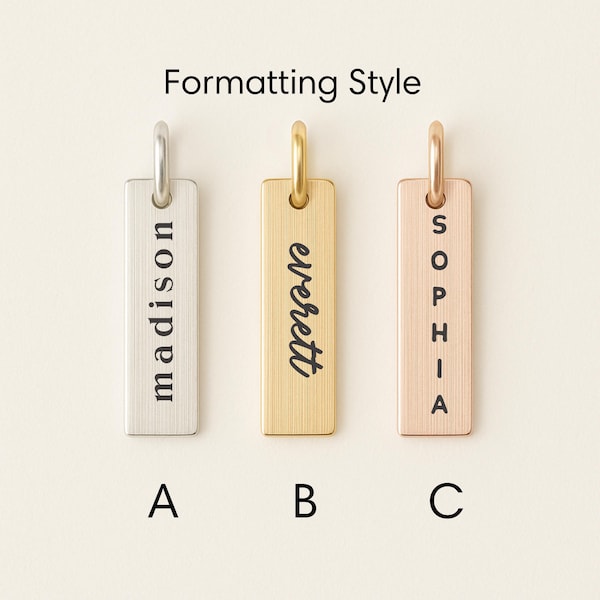 Colgante de barra con nombre personalizado / Etiqueta rectangular grabada, dije personalizado / Regalo para el Día de la Madre