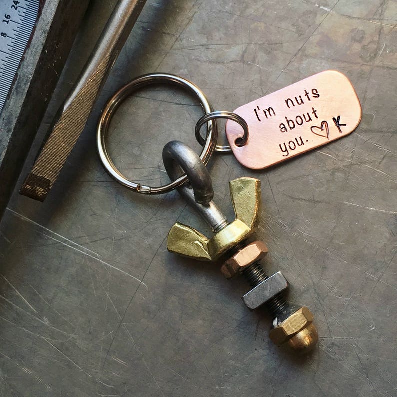 Personalized Gift for Him, Mens Keyring, nuts and bolts keyring