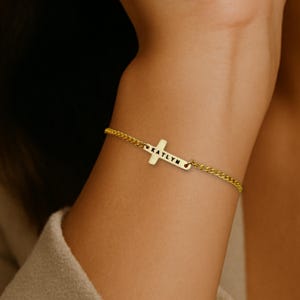 Personalized Cross Bracelet, Custom Name or Date Jewelry, Gold Filled or Sterling Silver, Faith Bracelet, Religious Gift for Her