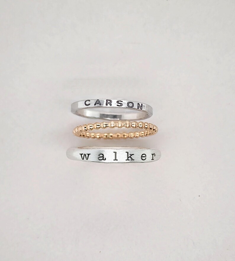 Etsy Name Rings Stackable Personalized Stackable Name Rings | Mixed Metal Handmade Jewelry ...
