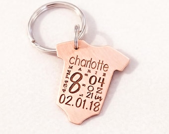 Llavero con datos del bebé, regalo personalizado con detalles de nacimiento para padres primerizos, recuerdo personalizado para bebés, regalo para mamá y papá, joyería con datos de nacimiento