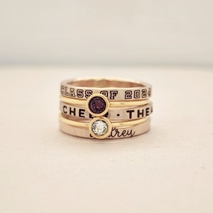 Class Ring Set | Gold Updated Graduation Rings | Personalized Name Rings | Class of 2025 Gift | Senior & College Graduation Gift