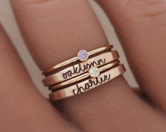 Birthstone Ring Set | Stackable Name Ring Set | Mother's Day Gift | Personalized Name Rings | Personalized Name Rings | Birthday Gift