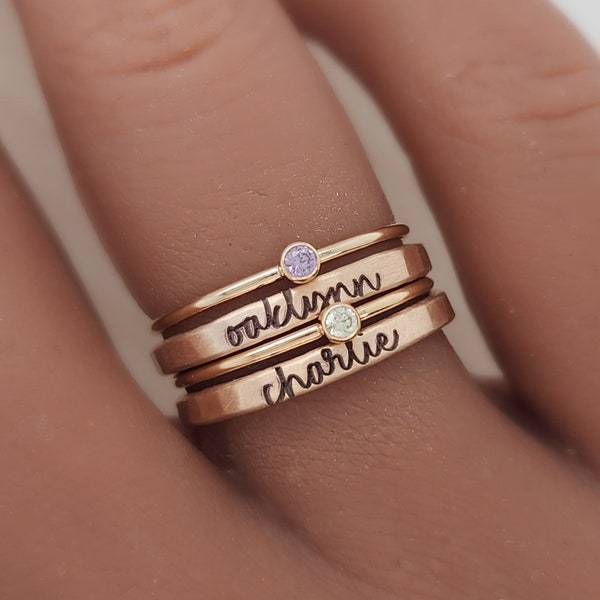 Birthstone Ring Set | Stackable Name Ring Set | Mother's Day Gift | Personalized Name Rings | Personalized Name Rings | Birthday Gift