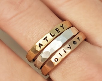 Thick Stacking Rings with Names | Thick Stacked Name Rings | Chunky Name Rings | Personalized Thicker Name Rings | Rings with Kids Names