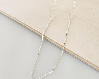 Dainty Chain Necklace, Sterling Silver 1mm Box 18 Inch Length