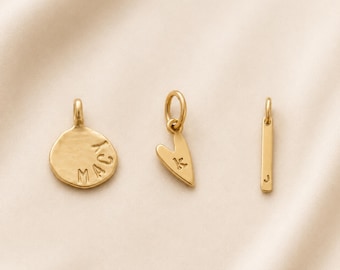 Personalized Initial Charm | Stamped Heart, Bar, or Circle Tag | Christmas Gift