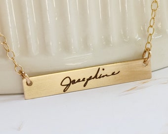 Custom Handwriting Bar Necklace | Personalized Signature Jewelry | Mother's Day Gift