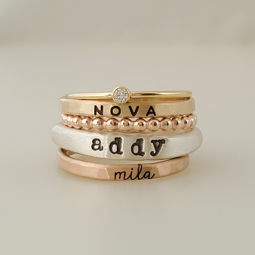 Etsy Name Rings Stackable Stackable Name Rings With Gemstone CZ, Sterling Silver, Gold-filled ...