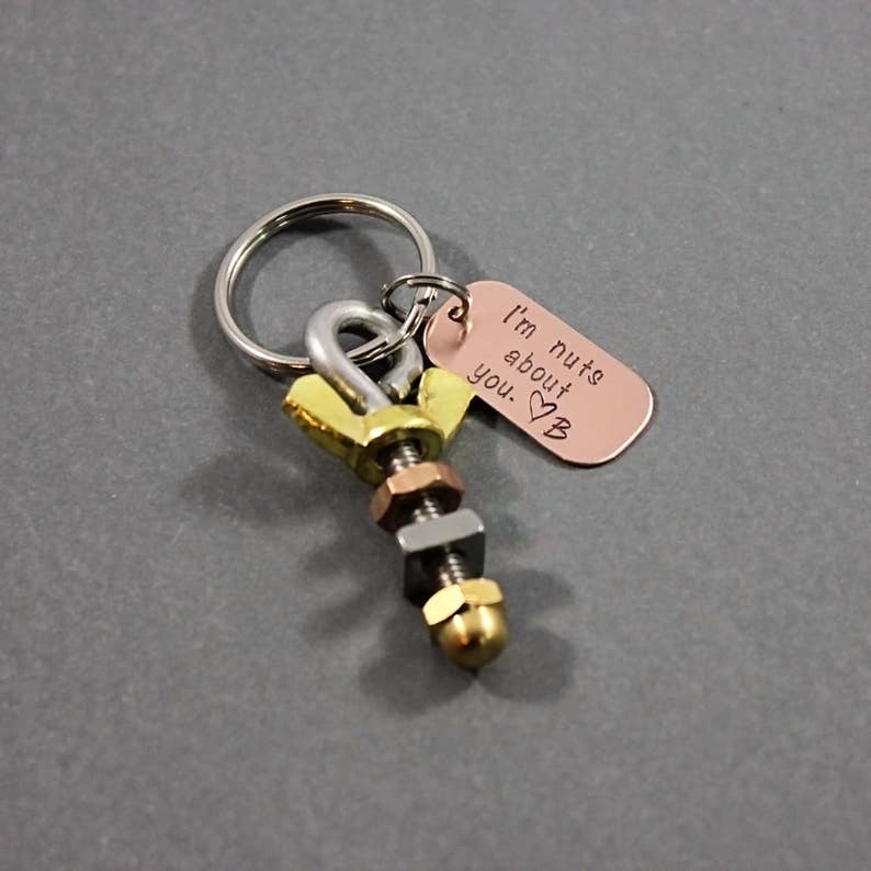 Personalized Gift for Him, Mens Keyring, nuts and bolts keyring