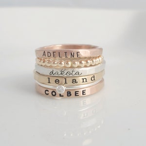 Four Name Rings | Stackable Name Rings | Personalized Jewelry | Mixed Metals | Stacking Name Rings | Grandmother Jewelry | the Laurel