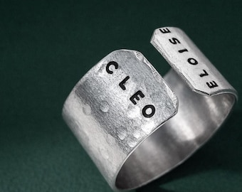 Custom Name Ring in Sterling Silver, Engraved with Two or Dates