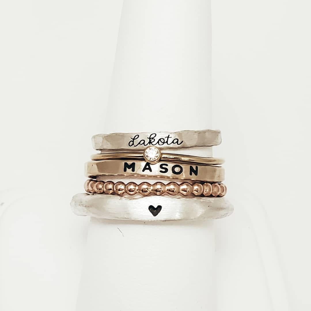 Mom Rings Stackable Rings Personalized Name Ring Set Etsy