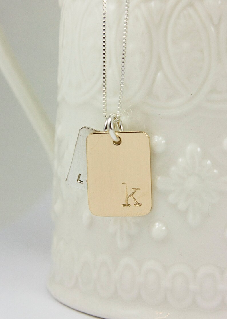 tagyoureitjewelry mom gift silver and gold necklace mom necklace Initial necklace minimalist jewelry sweetheart mixed metal jewelry