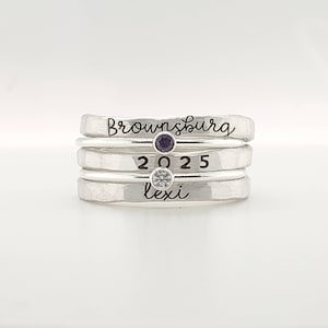 Personalized Class Ring Set | Stackable Sterling Silver Graduation Rings | Mother's Day Gift