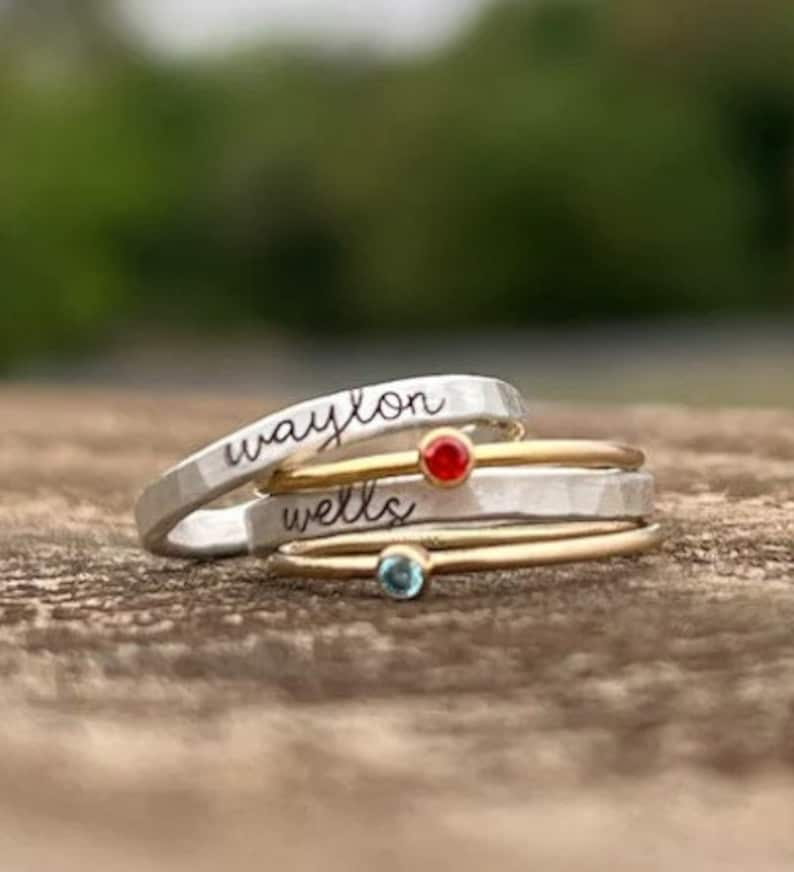 Stackable Rings Custom Name Rings Cursive Name Rings Stackable Name Rings Personalized Jewelry Name and Birthstone Rings image 5