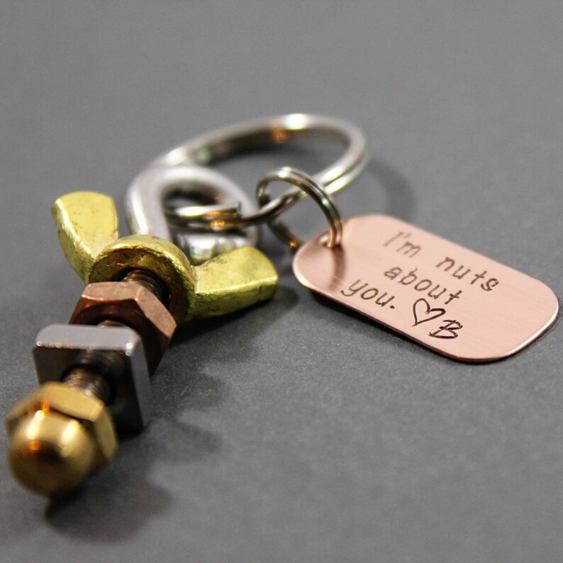 Personalized Gift for Him, Mens Keyring, nuts and bolts keyring