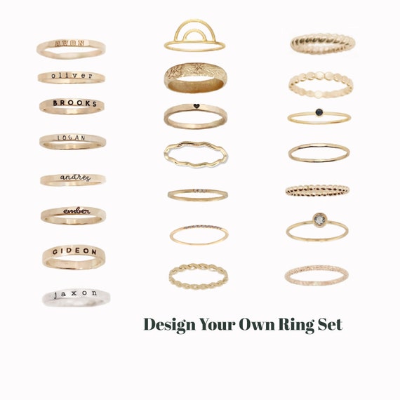 Design Your Own Set of Gold Stackable Rings Stacking Rings With Initial and  Birthstone in 24K Gold Vermeil Stack Mothers Rings for Mom - Etsy
