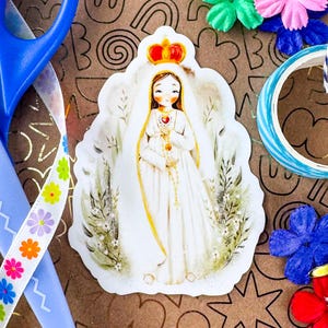 Sticker catholique Notre-Dame de Fatima, art chrétien aquarelle illustré à la main pour journaux, bouteilles d'eau, ordinateurs portables, cadeaux et travaux manuels
