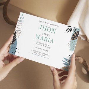 Modèle d'invitation de mariage floral minimaliste | Faire-part de mariage or verdure ivoire imprimable | Faire-part de mariage modifiable Télécharger