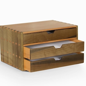 Solid Walnut A4 File Cabinet | Three Drawer Document Organizer, Office Supplies