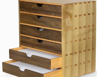 Solid Walnut and Hornbeam Six Drawer A4 File Cabinet