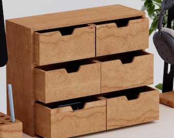 Solid Cherry Wood Six Drawer Cabinet for Desk Storage