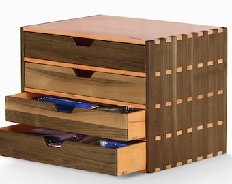 Solid Walnut and Hornbeam Four Drawer A4 File Cabinet