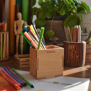 Wooden Pen Holder for Home & Office, Single Pencil Box for Working Space, Pen Organizer for Desk, Personalized Pen Box, Woodsaka
