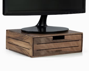 Solid Walnut Monitor Stand with Storage Drawer