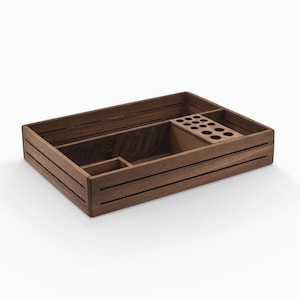 Solid Walnut Wood Desktop Organizer and Accessory Box - Pen Holder Organizer & Mini Accessory Box, Pen Organizer, Storage Box for Workspaces