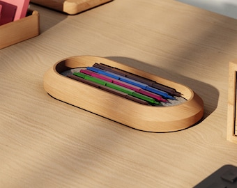 Solid Oak Desk Organizer for Pens, Office Supplies and Everyday Accessories | WOODSAKA