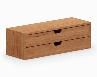 Solid Cherry Wood Two Tier, Two Drawer Cabinet | 34 cm (13.39") x 12.1 cm (4.76")  x 10.8 cm (4.25")
