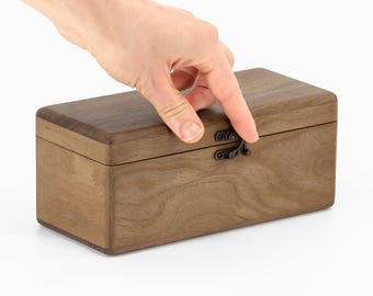 Solid Walnut Storage Box with Hinged Lid and Felt Lining