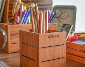 Solid Cherry Wood Four Piece Desk Organizer Set