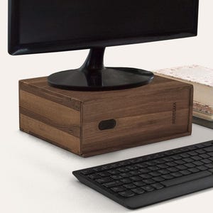 Monitor Stand - Desktop Side Organizer, Personalized Solid Walnut Wooden Monitor Riser for Home & Office Desktop Organization, Office Gift