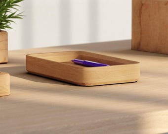Solid Oak Office Desk Organizer for Stationery and Desktop Accessories |  WOODSAKA