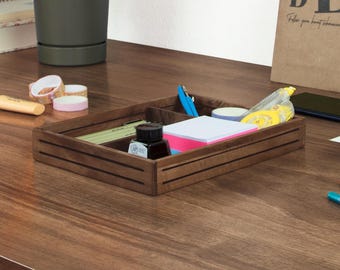 3-Zonen Schreibtisch-Organizer aus Nussbaum massiv: Für Stifte, Werkzeuge & Notizbücher | 3Line Serie | HOLZSAKA