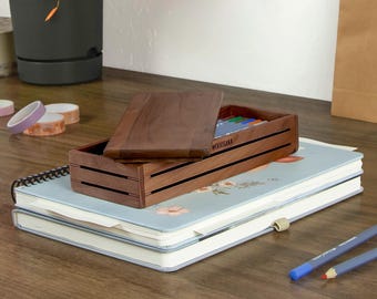 Solid Walnut Pen Box with Lid: Holds 8 Pens or Tools | 3Line Serisi | WOODSAKA