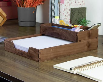All-in-1 Schreibtisch-Organizer aus Walnussholz | A4 Papierfach + 4 Fächer | Reka Serie | HOLZSAKA