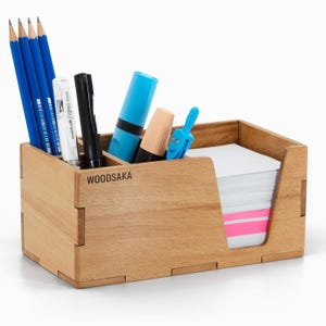 Massief houten bureau-organizer, accessoiredoos voor thuis en op kantoor, houder voor pennen en accessoires voor bureau-indeling, gepersonaliseerd relatiegeschenk