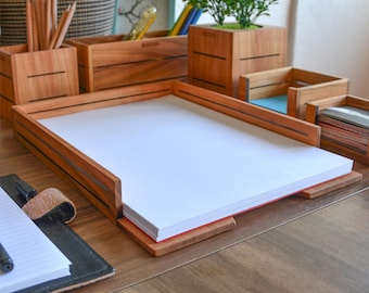 チェリー無垢材A4用紙オーガナイザー：350枚収納可能なスタッキングトレイ | 3Lineコレクション | WOODSAKA