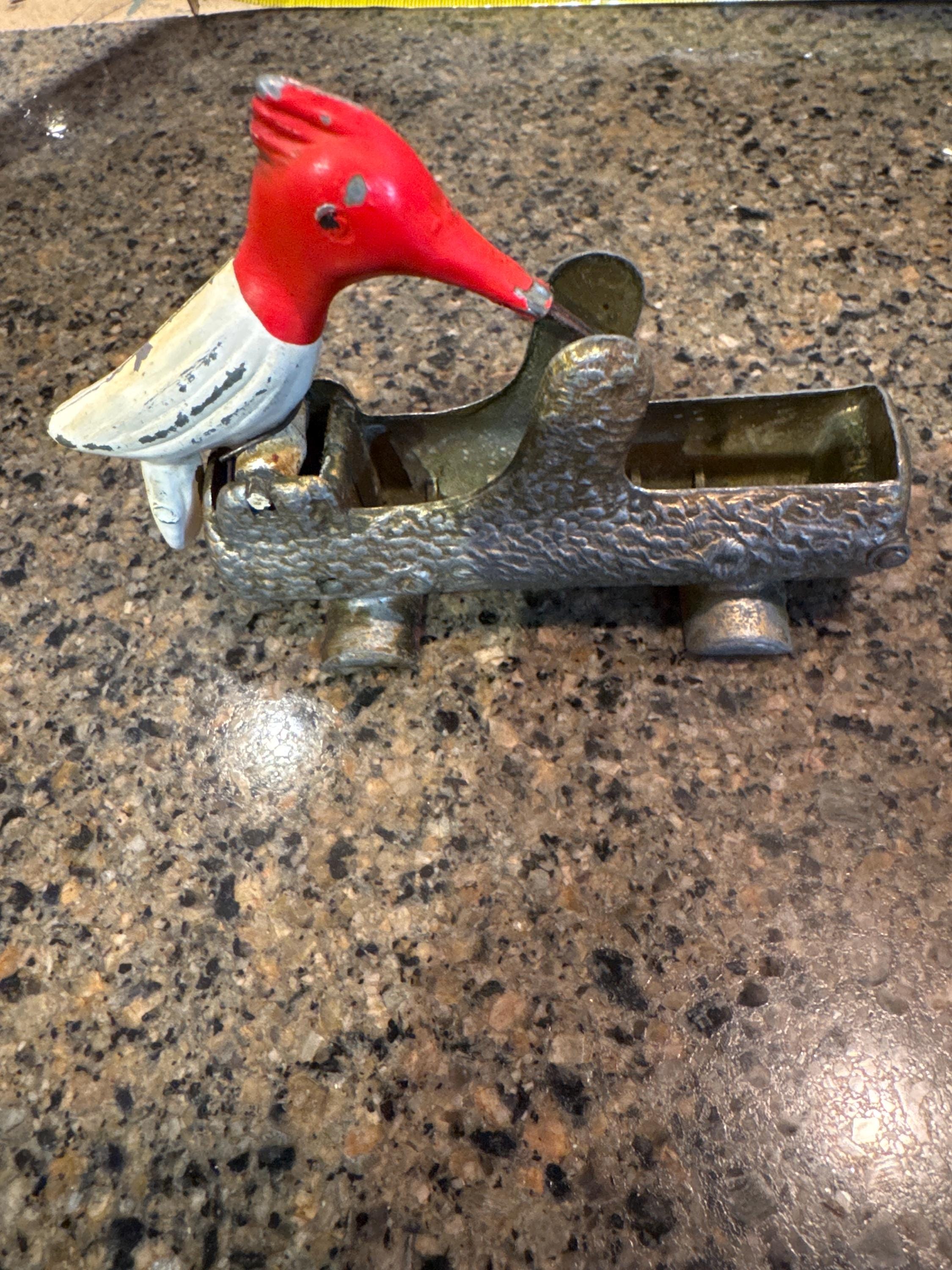 Vintage Cast Iron Woodpecker Toothpick Holder – Red Head Bird on