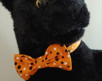 Halloween Orange With Polka Dot Bow Tie Collar For Pets