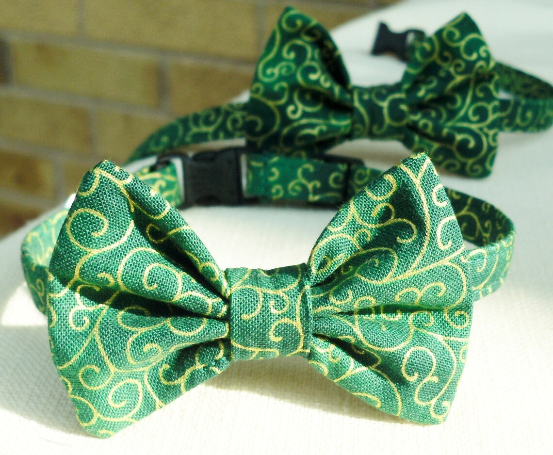 Cat Bow Tie Collar With Metalic Gold Swirls Etsy