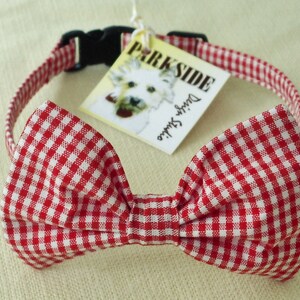 Red and White Gingham Check Break Away Bowtie Collar for Cats image 2