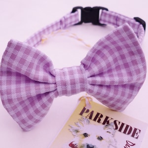 Lavender and White Seersucker Break Away Bowtie Collar for Cats