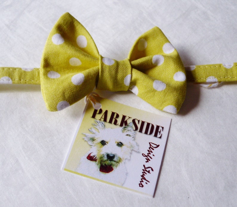 Yellow and White Polka Dot Bow Tie Collar For Cats and Small Dogs image 3